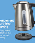 Fast Boil Electric Tea Kettle 1.7 Liter Cordless Water Boiler With 1500 Watts Auto Shutoff And Boil Dry Protection Stainless Steel