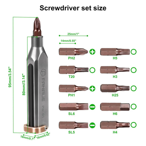 Slick Titanium Pocket Screwdriver Featuring Ten Versatile Bit Sizes Magnetic Repair Multitool And Precision EDC Gear Gotta Have Home Improvement Kit For Pro Level Quick Fixes On The Fly with detailed bit size chart.