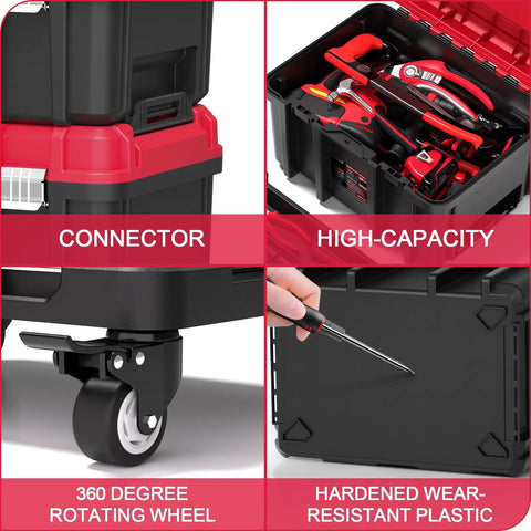 3 In 1 Rolling Tool Box On Wheels With Stackable Modular Organizer System 17 Inch Portable Waterproof Toolbox for tools