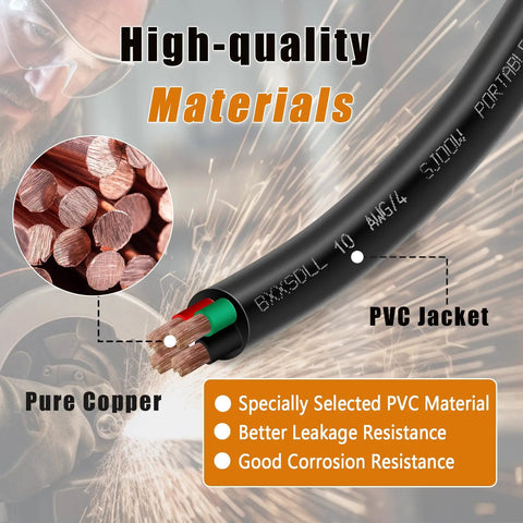 Close-up of Heavy Duty 150 Ft 12 Awg 4 Conductor 300V Sjoow Portable Copper Wire Oil And Water Resistant Extension Cable.