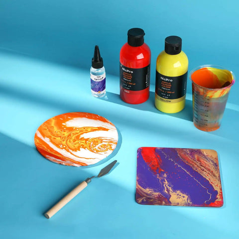 14 Colors Acrylic Pour Paint Kit With Premixed High Flow Paints 8.45oz Each Bulk Set Includes Canvases, tools, and pouring oil