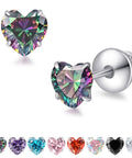 Top Notch Implant Grade Titanium Heart Earrings With Lustrous Cubic Zirconia Secure Screw Back Closure Hypoallergenic Nickel Free Metal For Sensitive Ears in multicolor hearts.