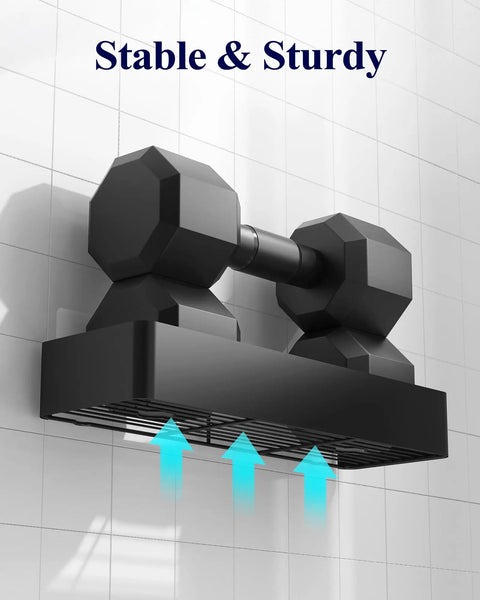Two Pack Adhesive Shower Caddies With Rustproof Metal Shelves No Drill Bathroom Organizer Storage Black XX Large Durable Finish For Inside Shower Waterproof Easy Clean And Strong Hold installed on tiled wall