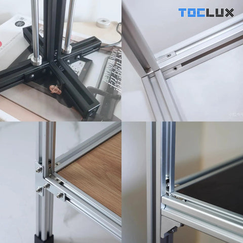 Badass 2020 Aluminum Extrusion Hidden Connector Kit With Black Coated L Shape Brackets Hex Screws And Allen Wrench For Smooth 6mm T Slot Fabrication Modding assembly details showcasing black and silver components.