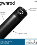 36 Inch Ceiling Fan Downrod in Coal Finish, Beefy Steel Rod for DR536-CL Compatible Fans, Easy Install, Close-up View