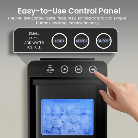 Countertop Ice Maker Machine Portable With Self Cleaning Function, control panel with hand pressing on/off button