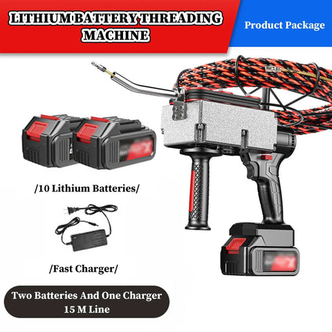 Pro Grade Cordless Fish Tape No Sweat Electric Wire Threading Tool Automatic Cable Feeder with 2 batteries and a charger.