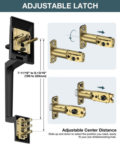 Adjustable latch mechanism for front door lock set, designed for 35 to 45 mm thick doors, zinc alloy material.