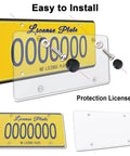 Clear License Plate Cover Set For Front And Rear Unbreakable Transparent Protector with screws and caps, easy installation.