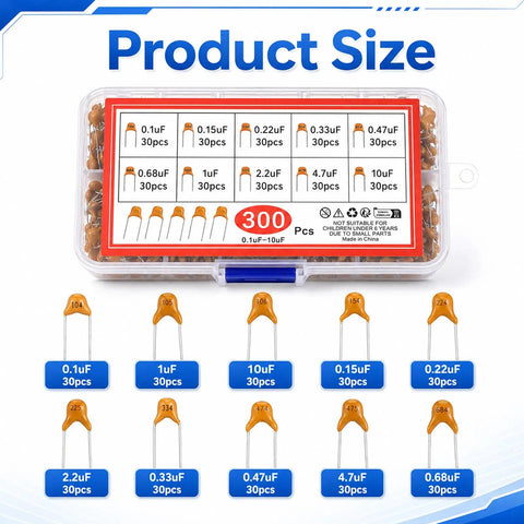 Sweet Ceramic Capacitor Assortment Kit Featuring Ten Darn Reliable Microfarad Values Perfect For Quick Circuit Fixes Hella Versatile Electronics Hobbyist Gear With Sturdy Tote Box Inside with assorted capacitors displayed.