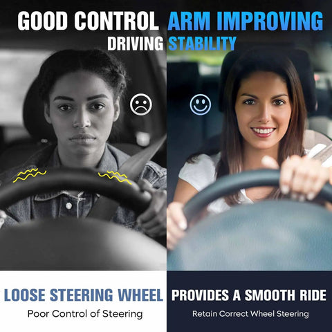 Rock Solid Front Control Arm And Lower Upper Suspension Kit Pull Up And Bolt Right In For Smooth Cruising Upgrade On Rwd Chargers 300s Challengers And Magnums 14 Piece Heavy Duty Replacement Set showing before and after steering control in cars.