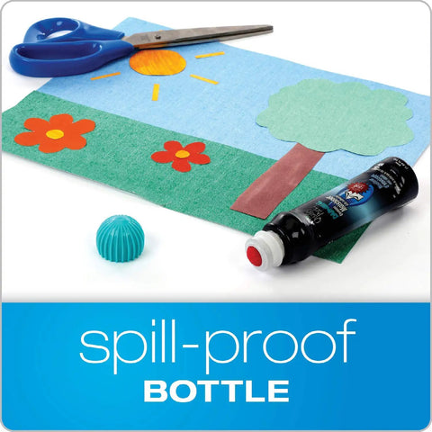 Dab-N-Seal Envelope Moistener with Adhesive Fast Drying Formula 50 mL bottle, spill-proof cap next to craft project.