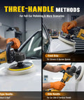 7 Inch Cordless Rotary Buffer Polisher Kit For Auto Detailing Car Waxing And Paint Correction Compatible With Pro Power Tool Batteries demonstrating three grip methods.