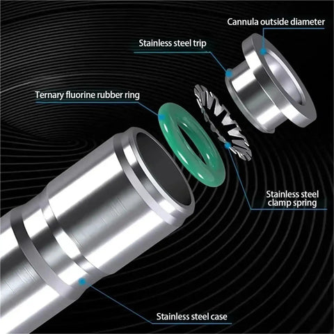 Exploded view of Pro Grade 50 Pack Air Pneumatic Fittings 12mm Plastic Quick Connect Couplings showing stainless steel components and rubber ring.