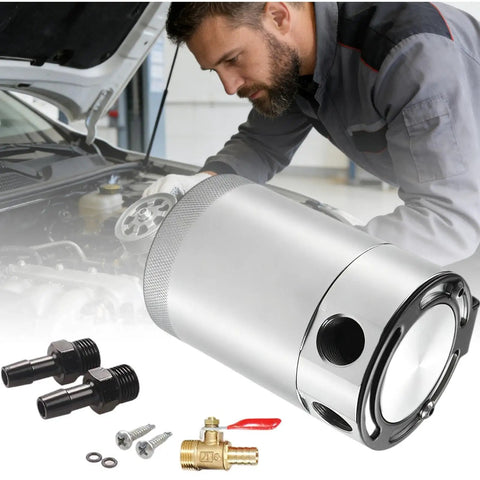Catch Can 300Ml Double Port Baffle Design Oil Separator For Car Engine Protection with fittings and tools for installation.