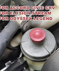 Red Power Steering Pump Reservoir Cap Plug Cover Rugged Abs Build Zero Headache Swap For Honda Odyssey Pilot And Acura Models Pack Of Two Durable Leak Resistant Finish installed on vehicle engine.