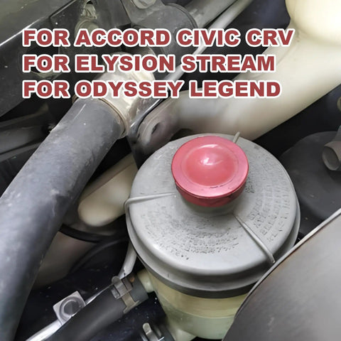 Red Power Steering Pump Reservoir Cap Plug Cover Rugged Abs Build Zero Headache Swap For Honda Odyssey Pilot And Acura Models Pack Of Two Durable Leak Resistant Finish installed on vehicle engine.