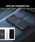 Road Ready Cable Free Wireless Charging Pad For Dodge Charger Daytona Ev 2024 2025 2026 on a vehicle dashboard with phone.