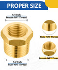 10 Pack Brass Reducer Hex Bushing 1/2 Inch Male NPT to 1/4 Inch Female NPT Pipe Fitting Adapter, corrosion resistant brass