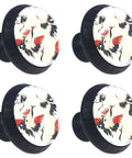 4 Piece Dope Red Crowned Crane Cabinet Knobs with Artistic Glass Design and ABS Material Top Shelf Drawer Pulls for Kitchen Cupboard Dresser Bedroom Furniture Easy Install with Screws Included