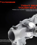 Top Shelf Engine Cooling Water Pump With Curved Pipe And Complete Bolt And O Ring Kit Compatible With Ford Workhorse Vans And Super Duty Trucks Built For The Legendary Seven Point Three Turbo Diesel close-up view of aluminum water pump assembly