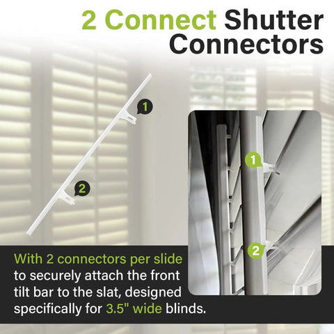 Solid As A Rock Shutter Repair Slider Connectors Set Of Ten With Smooth Glide Fit For Hunter Douglas Polysatin And Summerwind Shutters, detailed view showing two connectors for 3.5 inch wide blinds.