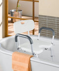Adjustable Shower Chair With Tool Free Assembly For Spa Bathtub Lift Bench Portable White Bath Seat With Arms in tub