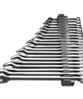 Side view of Modular Wrench Organizer For Twenty Tools With Magnetic Base Built In The USA, neatly holding various wrenches.