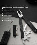 13-in-1 Full-Size Multitool With Ratcheting Screwdriver And Pliers Functions Crafted From Heat-Treated Steel For Serious EDC Carry on a grid background.