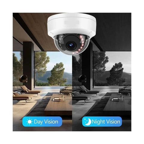 Badass 8MP 4K Outdoor POE Dome IP Security Camera Featuring AI Human Face Detection Line Crossing Intrusion Alerts And Rock Solid 30 To 50M IR Night Vision With HDR For Serious Home Base Surveillance Setup Boss Level Clarity with day and night vision comparison