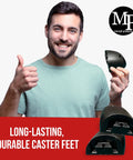 Man holding Shop Vac Caster Foot Set Replacement For A And B Models Compatible With Part Numbers 8568000 8568010 8568011 8568009