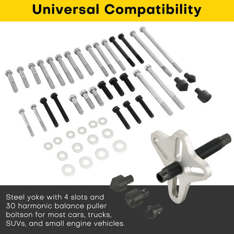Pro Grade Heavy Duty 46 Piece Harmonic Balancer And Pulley Puller Kit steel yoke and bolts universal compatibility