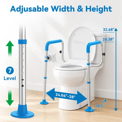 Dead Nuts Solid Heavy Duty Aluminum Toilet Safety Rails With No Shift Grip Pads And Beefy Handle Bars Made Super Tough dimensions with adjustable width and height