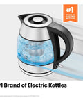 Cordless Glass Electric Kettle With Infuser 1.2L 1500W Fast Boil BPA Free Auto Shut Off No Fuss Boil Dry Protection Removable Lid LED Indicator Lights Clear Tea Kettle