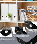 Kickass Heavy Duty Black L Corner Brackets Built To Last With Rust Resistant Coating For Hardcore DIY Woodworking And Renovation Projects Includes Screws Pack mounted on shelves with smooth edges and stable mounting holes.
