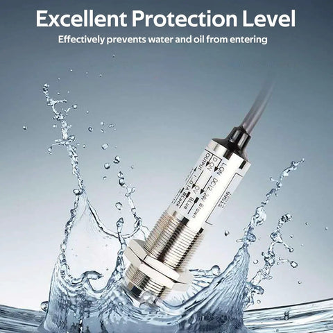 Diffuse Reflection Photoelectric Sensor NPN NO 4 Wire 10mm Sensing Range IP66 submerged in water showing durability
