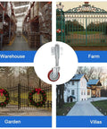 4 Inch Heavy Duty Gate Casters With Spring Shock Absorber Polyurethane Swivel Wheels shown in various outdoor settings.