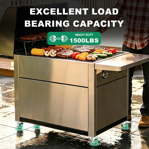 Hassle Free Heavy Duty Stainless Steel Caster Wheels Two Inch Set Of Four Rustproof Anticorrosion Smooth Easy Roll Brakes For Outdoor Patio Furniture Garage Shop Work Carts with excellent load capacity and grilling food.