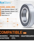 Rock Solid 6006 Double Rubber Seal Bearings 30X55X13mm model 6006-2RS showcasing inner diameter, outer diameter, and width specifications.