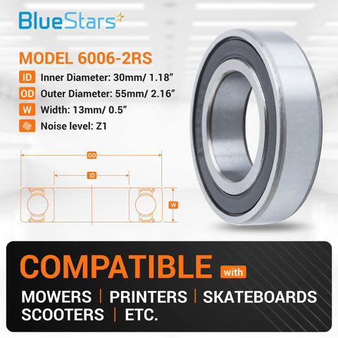 Rock Solid 6006 Double Rubber Seal Bearings 30X55X13mm model 6006-2RS showcasing inner diameter, outer diameter, and width specifications.