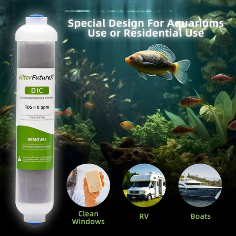 Premium Color Changing Mixed Bed Ion Exchange Resin Deionization Cartridge Lowers Tds Hella Blazing Fast Freshwater Aquarium Filtration Media Two Pack Slick Setup in aquarium environment.