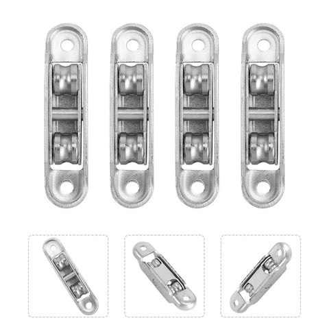 4 Pack Nylon Sliding Door Rollers With Double Bearing Patio Replacement Wheels Smooth Sash Track Pulleys, showing silver nylon wheels and brackets.