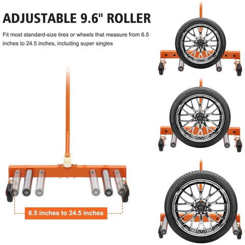 Hardcore Tire Dolly With Adjustable Handle And Slick Rolling Casters For Taking On Heavy Loads Without Breaking A Sweat built for 6.5 to 24.5 inch tires.