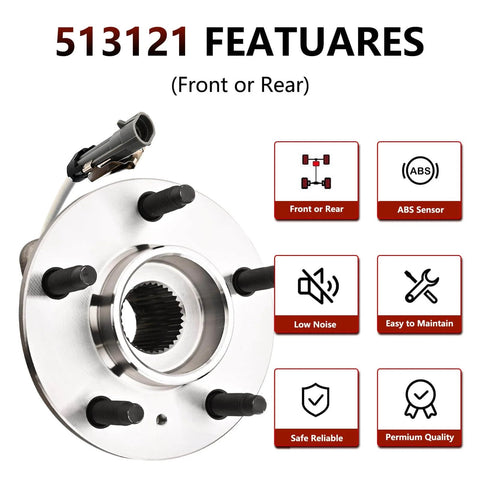 Pair Front or Rear Wheel Bearing Hub Assembly for Chevy Impala Monte Carlo Venture, Cadillac DTS with ABS sensor, front side