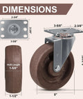 Dimensions of Heavy Duty 5 Inch High Temp Caster Wheels Rock Solid Heat Resistant Nylon Roller with measurements.
