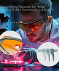 Top Shelf Laser Safety Glasses With Od6 Plus Uv400 Filter For Tattoo And Pmu Removal Techs, featuring adjustable silicone ear hooks and snug fit.