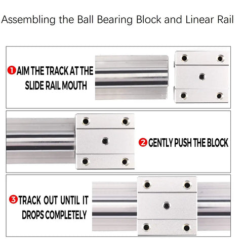 Heavy Duty SBR40UU Linear Rail Kit Featuring Two 1420mm Slick Glide Rails And Four 40mm Open Aluminum Bearings assembly guide with step-by-step visuals.