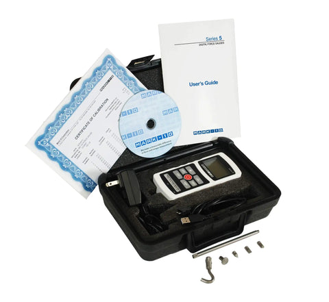 Heavy Duty Digital Force Gauge 50 Pound Capacity built for the shop floor with user's guide and accessories.