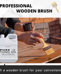 Person applying Pure Tung Oil For Wood Finish With Included Brush, No Fuss Food Grade Outdoor Sealer, 128 Fl Oz to table