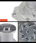 Heavy Duty Drop In Engine Water Pump Replacement For Chrysler Sebring Dodge Stratus Mitsubishi Eclipse Galant L4 2.4L With Seal Gasket close-up showing aluminum casing and metal impeller.